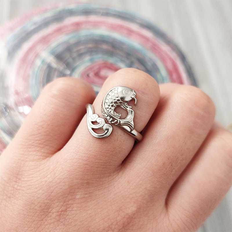 Åben ring hæklet vintage koi ring strik ring DIY håndlavet cirkulær hæklet fingerærmer garnguide_voghion.com