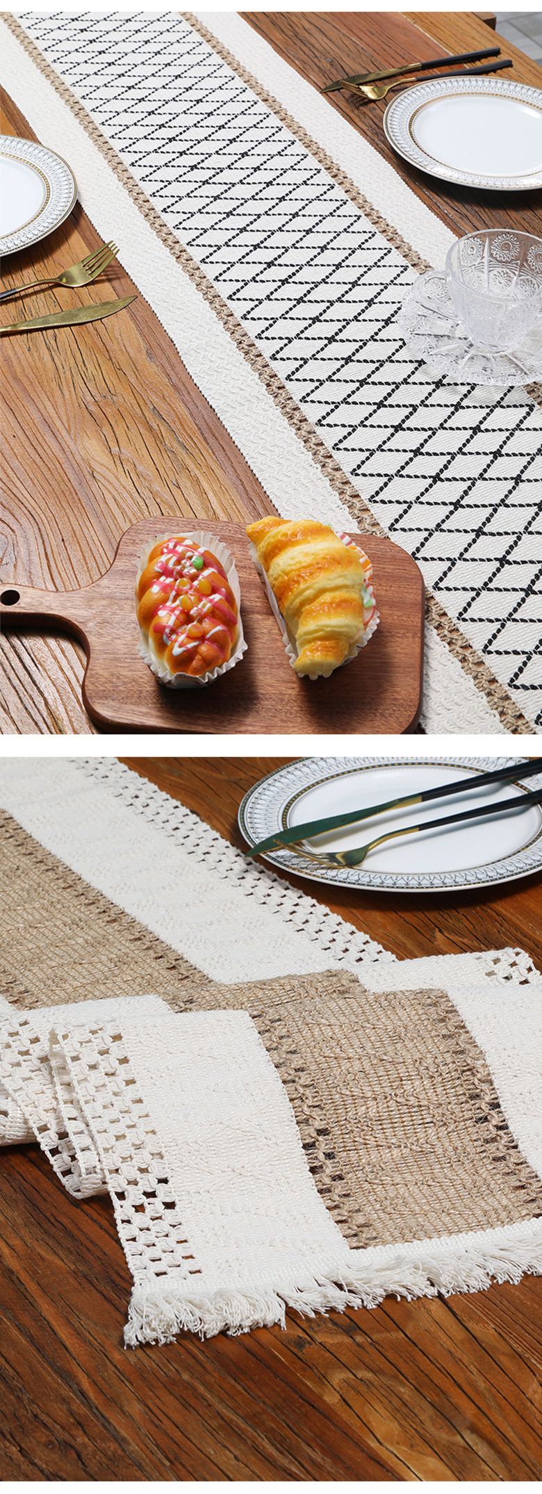 Cotton And Linen Table Runner Stitching Woven Tassel Ethnic Style Table Mat Festival Decoration Knitted Hollow Cover Cloth Light Luxury High End_voghion.com