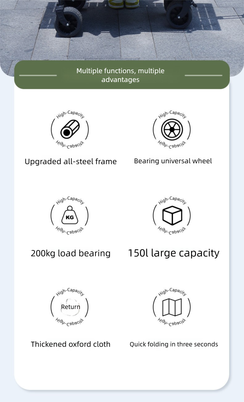 Tragbarer Picknickwagen für den Außenbereich, kleiner Anhänger, Campingwagen, Faltwagen_voghion.com