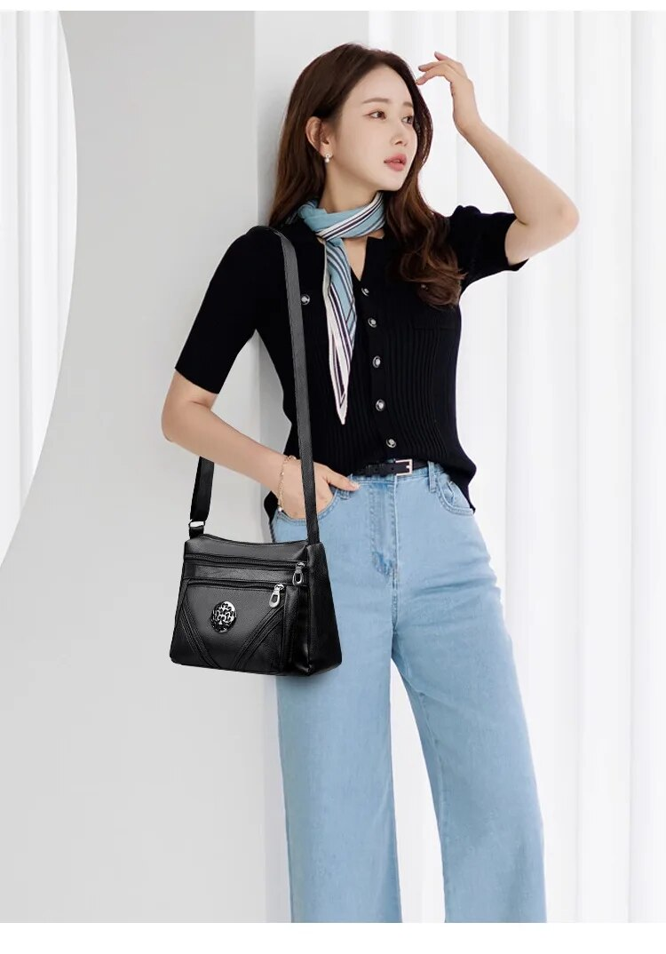 Borsa a tracolla alla moda per donna, borsa a tracolla multistrato, borsa in pelle PU con decorazioni in metallo_voghion.com