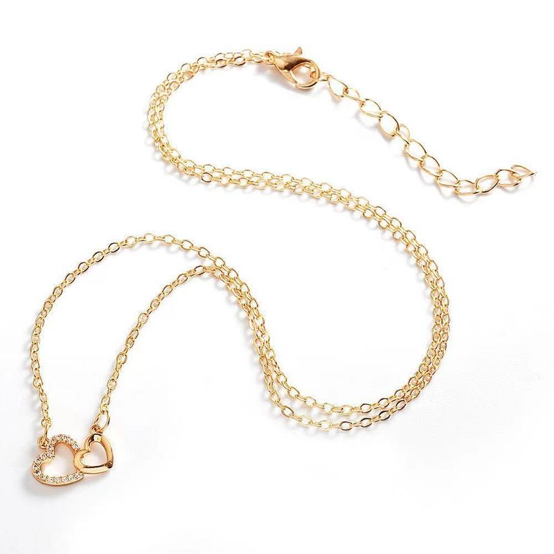 Doppelherz-Halskette für Damen, Schlüsselbeinkette im Super-Feenwald-Stil, elegante, coole, trendige Herz-an-Herz-Halskette_voghion.com