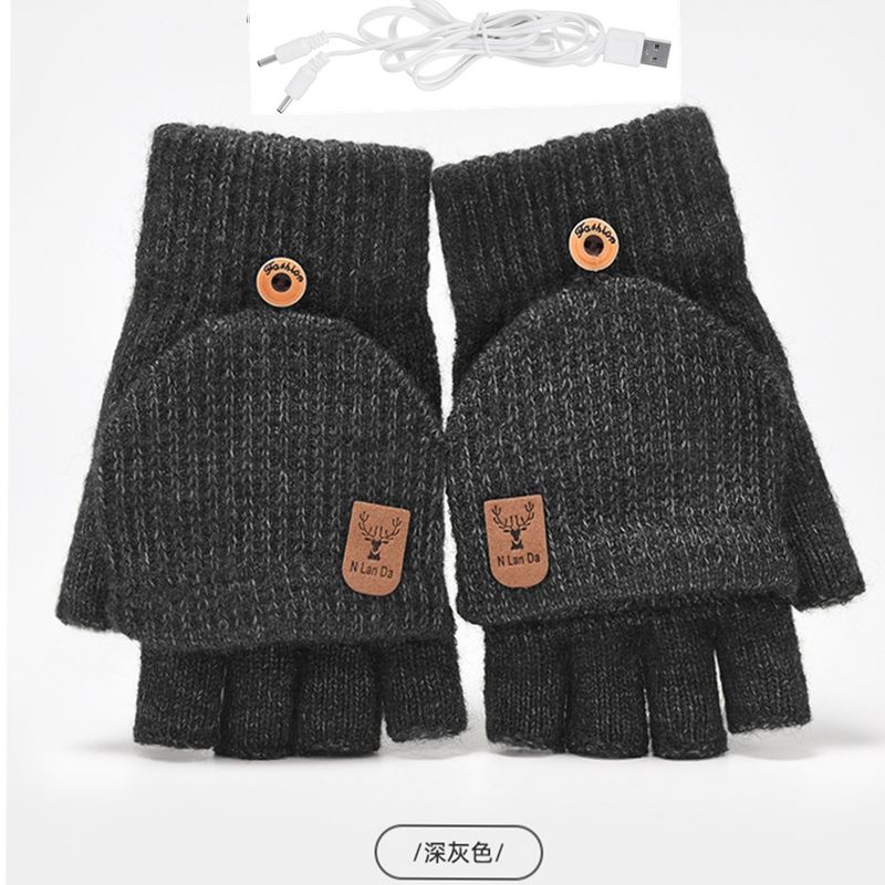 Winter Warm Plush Heating Rechargeable USB Flip Cover Gloves_voghion.com