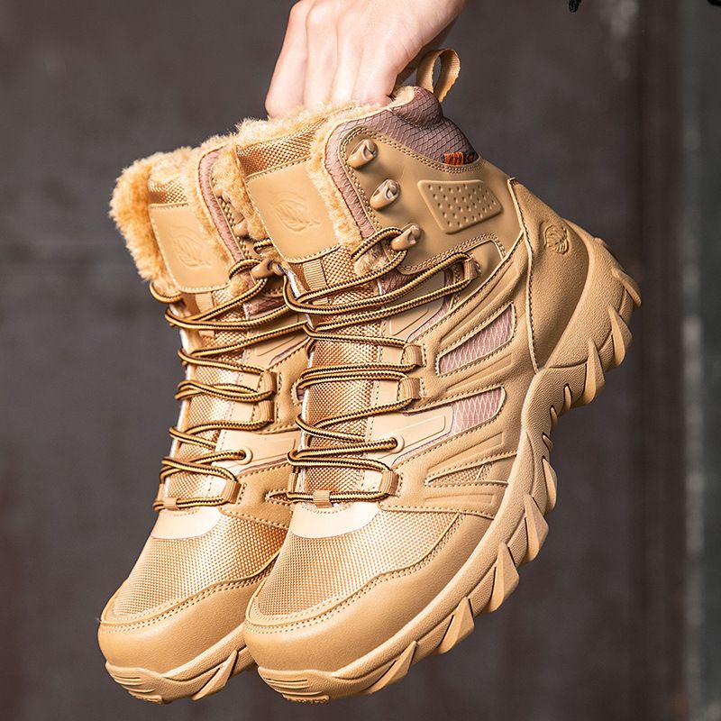 Hiking Combat Boots, High-top Work Boots, Martin Boots, Fleece-lined Warm Snow Boots_voghion.com