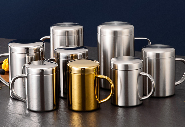 304 Stainless Steel Mug Insulated Anti-scald Double-layer Lid Water Coffee Cup_voghion.com