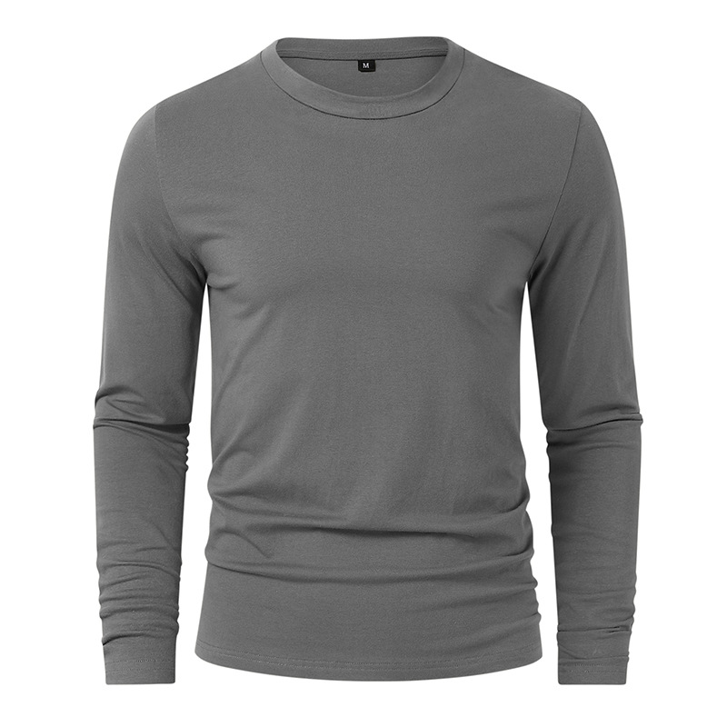 Herrenbekleidung Herren-Langarm-T-Shirt für Herren, einfarbig, Rundhalsausschnitt, langärmelig_voghion.com