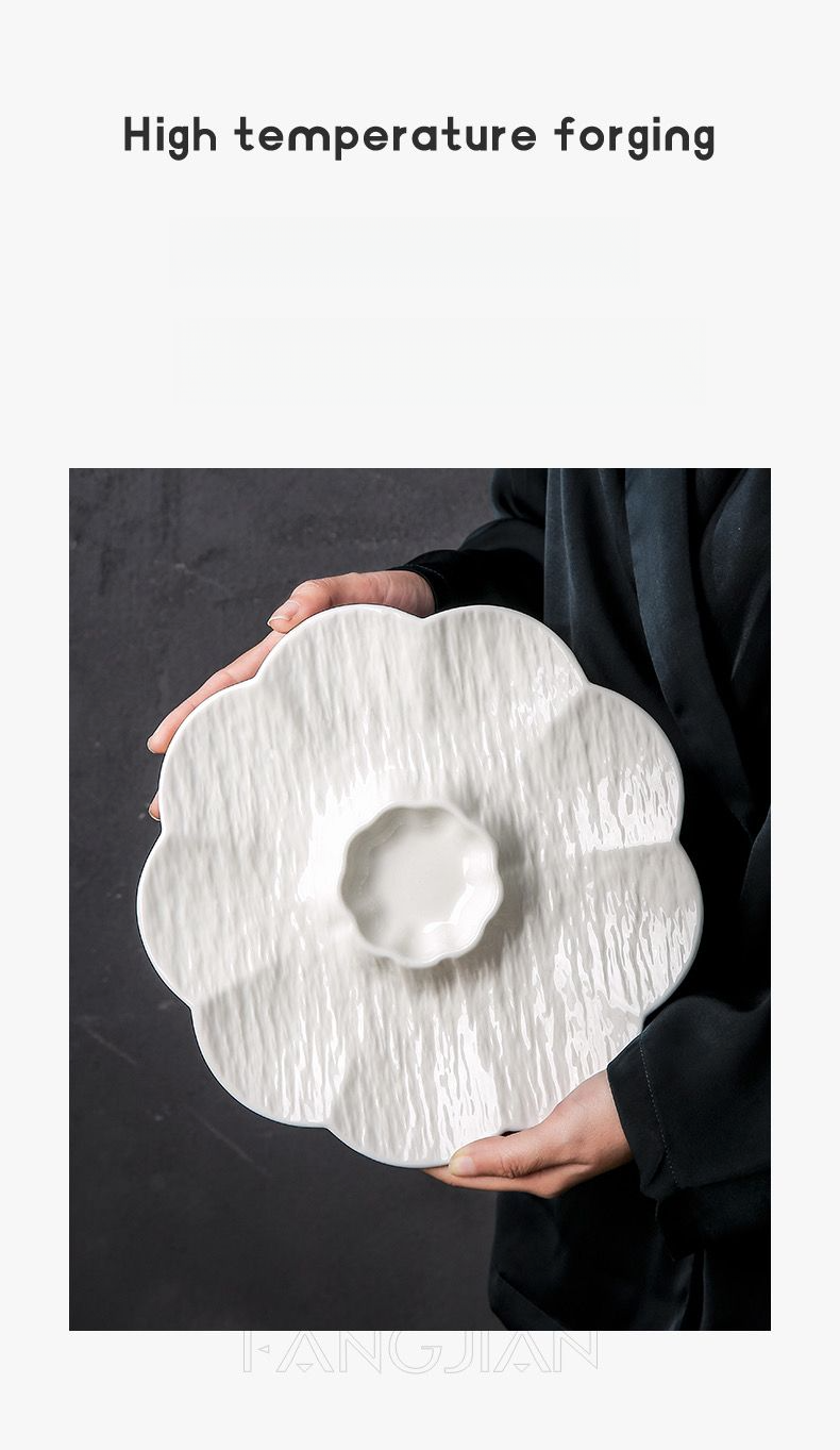 Piatto per gamberetti in ceramica bianca con aceto, scomparto speciale per ravioli domestici, piatto per la colazione, piatto per patatine fritte_voghion.com