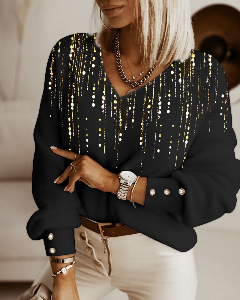 Top da donna a maniche lunghe con scollo a V stampato_voghion.com