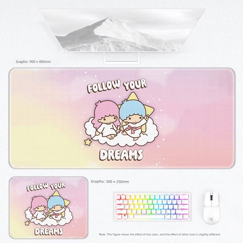 Little Gemini Mouse Keyboard Girls' Office Game Secondary Cartoon Notebook Desk Pad Thickened Oversized_voghion.com