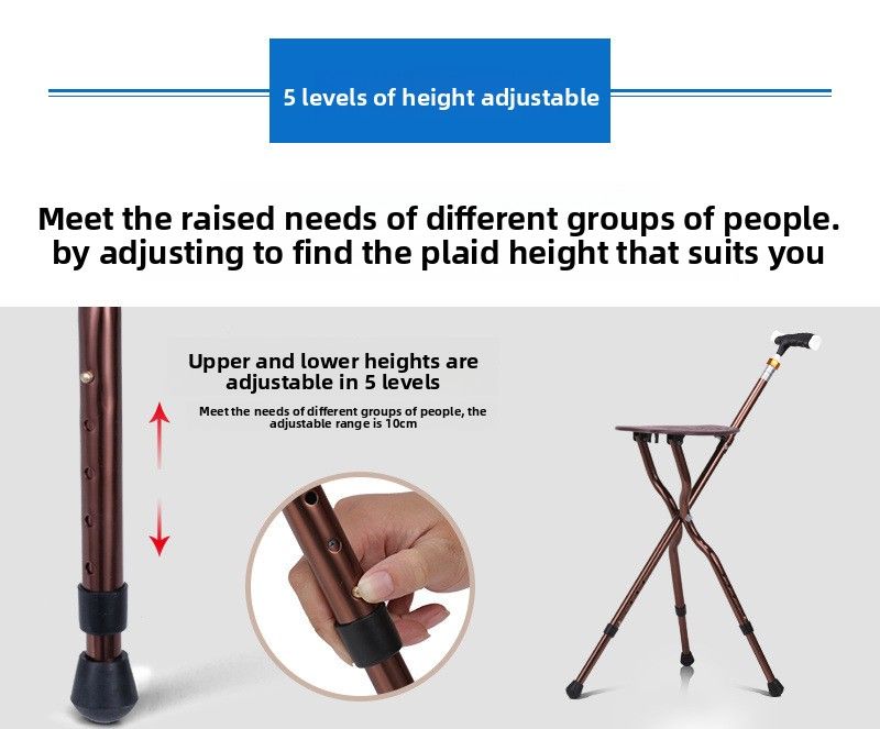 Seat With Folding Anti-Slip Chair Stool, Multifunctional Walking Stick For Elderly_voghion.com