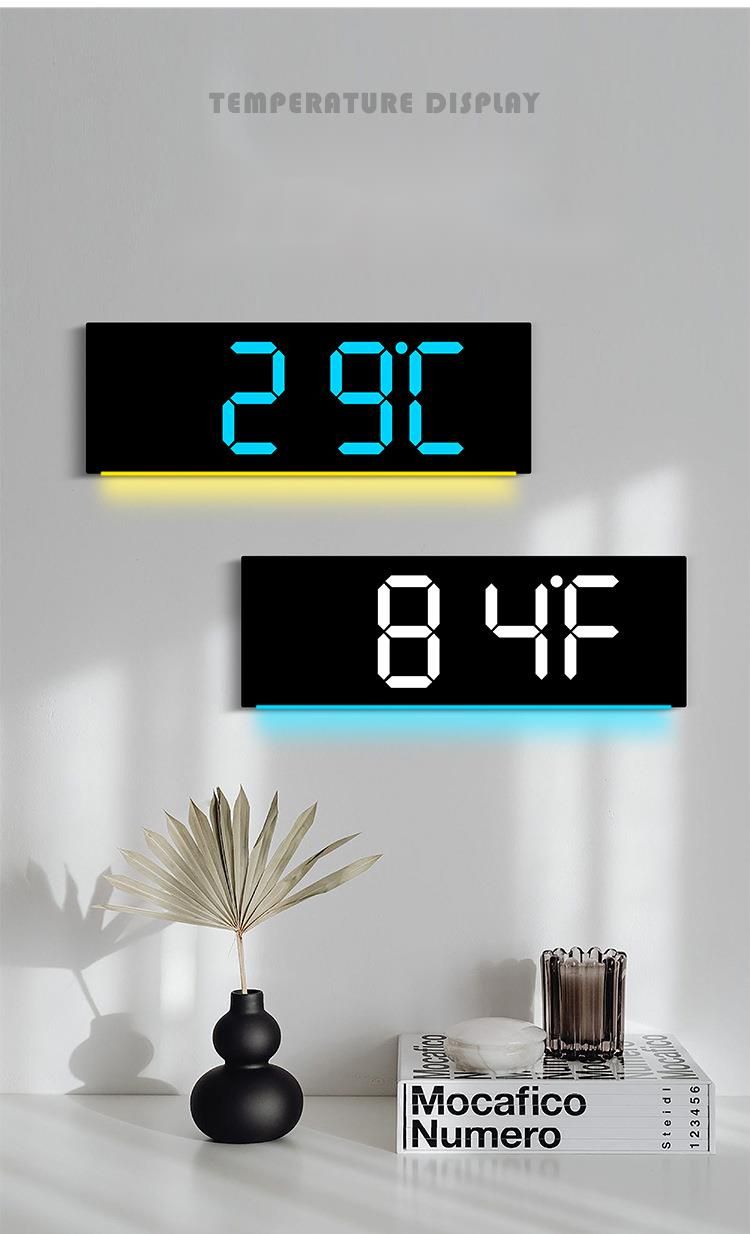 New Creative Wall Simple Large Screen LED Living Room Unique Atmosphere Light Multifunctional Clock 6691R_voghion.com