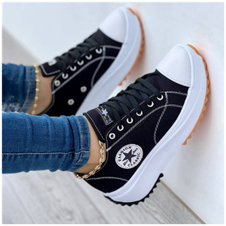 Damenschuhe, atmungsaktiv, hoch oben, Stoffschuhe, lässig, dicker Boden, Schnürung, höhenvergrößernde Schuhe_voghion.com