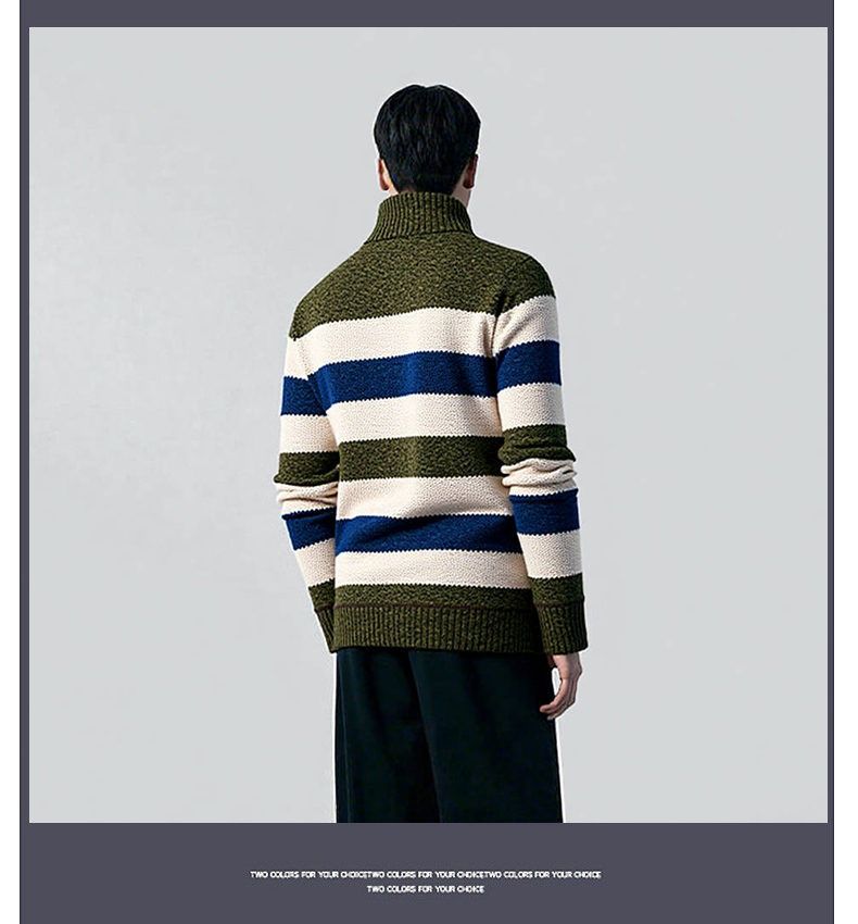 Men's Half-Zip Fleece Sweater – Thickened Striped Knit Pullover With Thermal Lining (Machine Washable, Stretch Comfort, 3 Colors, Straight Fit)_voghion.com