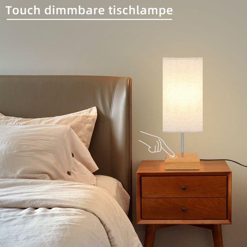 Glitzerlife Tischlampe Dimmbar Touch Nachttischlampe - USB Schreibtischlampe Mit Ladefunktion E27 Vintage Nachtlicht Mit Stoff Lampenschirm FürGeschenk_voghion.com
