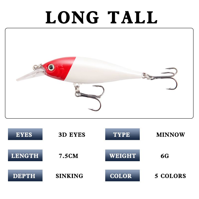 Nuova esca artificiale 7,5 cm/6 g esca per pesciolini a lingua lunga sommersa, esca per pesci simulati, esca dura, attrezzatura da pesca, prodotti_voghion.com