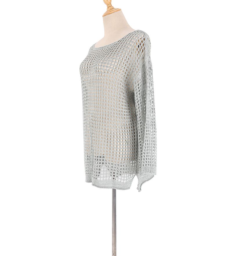 Women's knitted openwork mesh top beach holiday bikini women's beach skirt sunscreen shirt_voghion.com