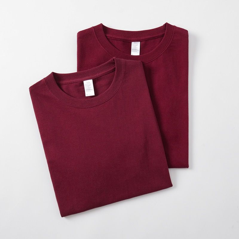 T-shirt a maniche corte con scollo a V in puro cotone da 320 g, stile americano, per uomo e donna, colore rosso ciliegia, estate_voghion.com