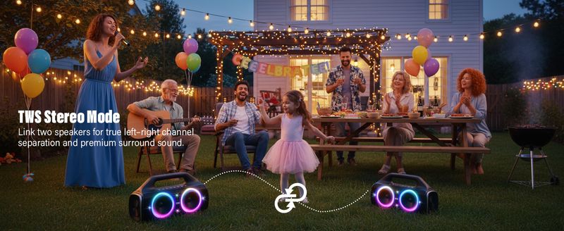 80w(Peak)Portable Wireless Speaker With Lights,Stereo Loud Sound,IP67 Waterproof,Deep Bass Outdoor Bluetooth-5.0 ,For Home Party Beach Camping Gifts_voghion.com