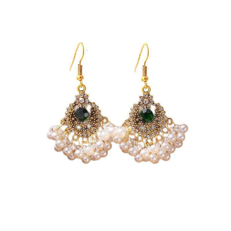 Nuovi orecchini a gancio con frange di perle in stile etnico, orecchini a forma di fiore incastonati di diamanti, orecchini da donna leggeri e di lusso_voghion.com