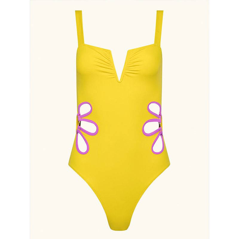 Maillot de bain une pièce sexy à col en V et à la mode pour femme, couleur pure, design creux_voghion.com