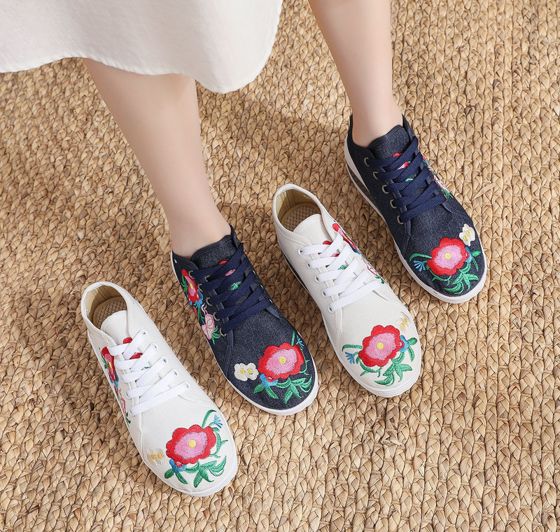 Zapatos deportivos informales de lona para niña, con bordado de tela y un solo pie._voghion.com