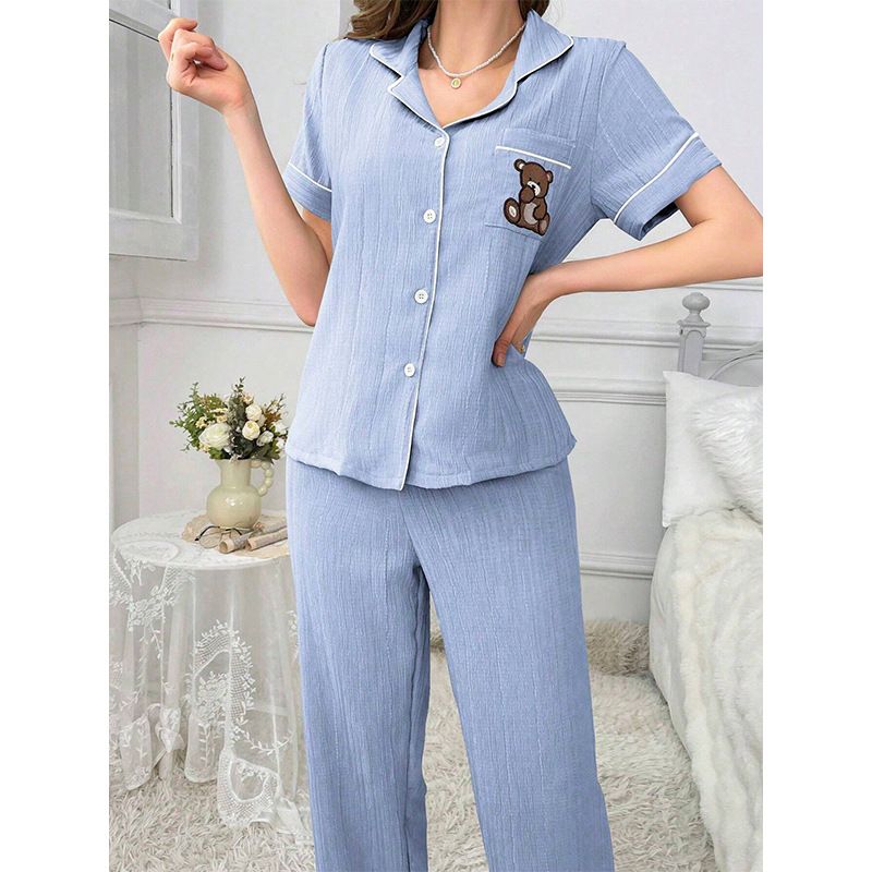 Conjunto de pijama de manga corta para mujer, cómodo y transpirable, de verano._voghion.com