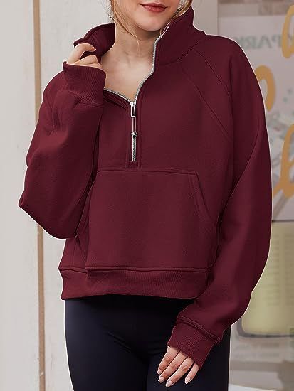 Felpa in pile con foro per il pollice, collo alto e mezza zip da donna Lulu Yoga Wear 2025_voghion.com