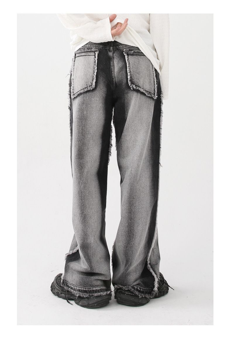 Herrenbekleidung Herbst Neuankömmlinge Retro Distressed Washed Raw Edge Straight Leg Jeans_voghion.com