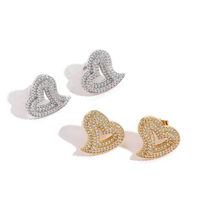 Accessori per gioielli fai da te, perni a testa piatta in lega con diamanti intarsiati in oro e chiusura a cuore per orecchini_voghion.com
