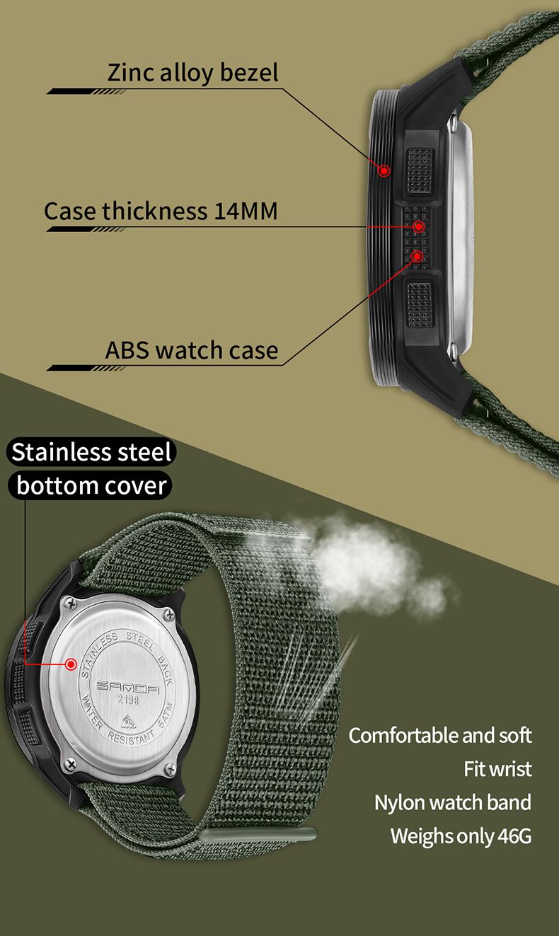 Digital Sports Watch For Students – 50M Waterproof, Multi-Function, Nylon Strap – LED Backlight & Military-Inspired Design_voghion.com