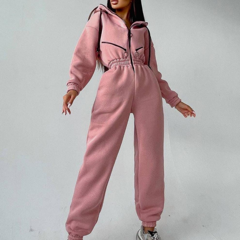 Saldi transfrontalieri 2022 Tuta sportiva casual da donna con cappuccio decorato con cerniera_voghion.com