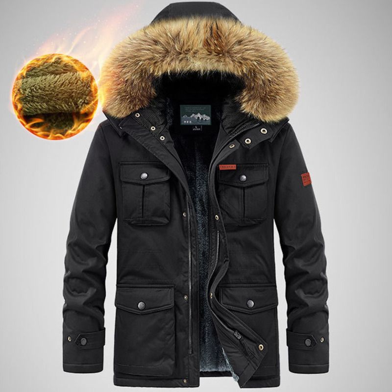 Giacca invernale nuova con fodera in pile, cappotto in cotone con cappuccio di media lunghezza, casual da uomo, per ragazzi, spesso_voghion.com