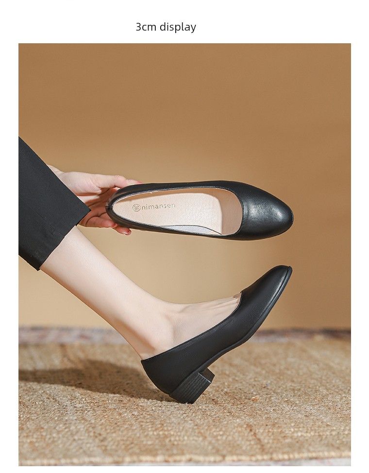 One Pedal Stewardess Black Chunky Heel Work Long Standing Flats_voghion.com