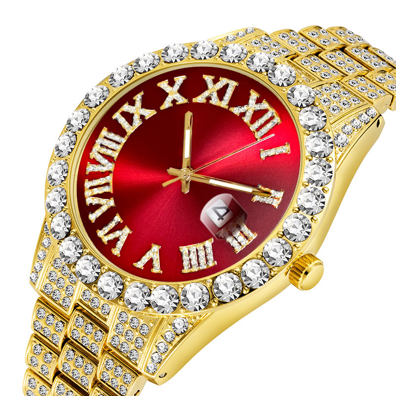 Full Iced Out Watch Erkek Küba Bağlantı Zinciri Bilezik Kolye Choker Bling Takı Erkekler İçin Büyük Altın Zincirler Hip Hop Erkek Saat Seti_voghion.com