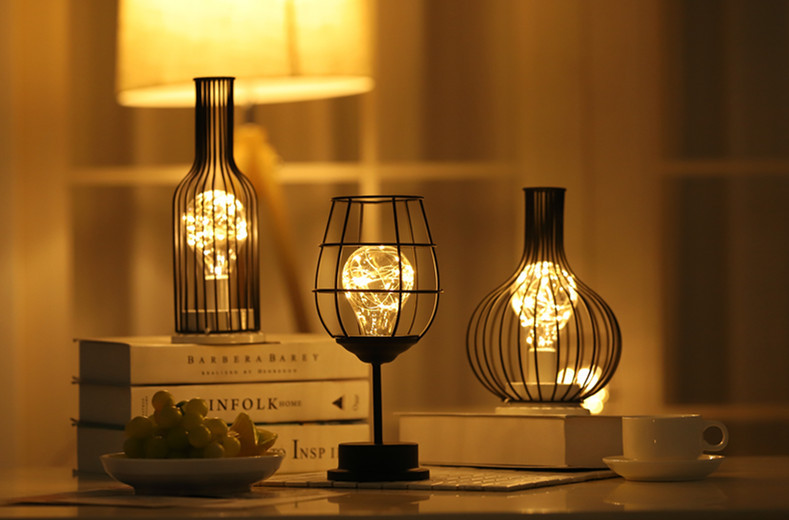 Nordic fier decorativ decor interior design pahar de vin roșu lampă din sârmă de cupru lumină de noapte de Crăciun_voghion.com