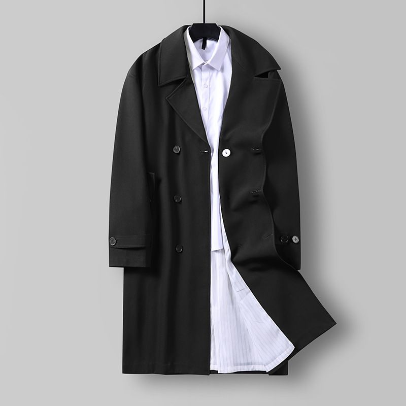 Men's Clothing Windbreaker Spring And Autumn Super Long Over The Knee Double Breasted Loose Coat Casual Large Size Outline Coat_voghion.com