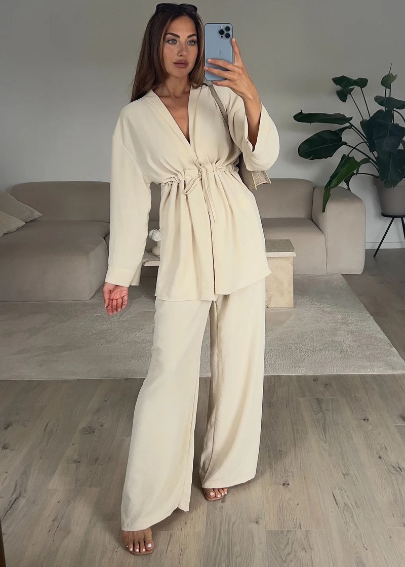 Completo elegante con camicetta a maniche lunghe e pantaloni da donna - Comodo abbigliamento da ufficio, misto poliestere elasticizzato, outfit primaverile e autunnale_voghion.com