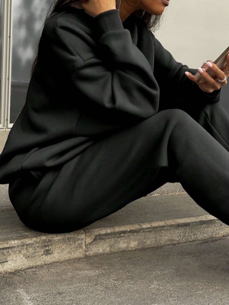 Abbigliamento da donna semplice e comodo, con colletto alto e cerniera, design a maniche lunghe, pantaloni attillati, completo da due pezzi per donna_voghion.com