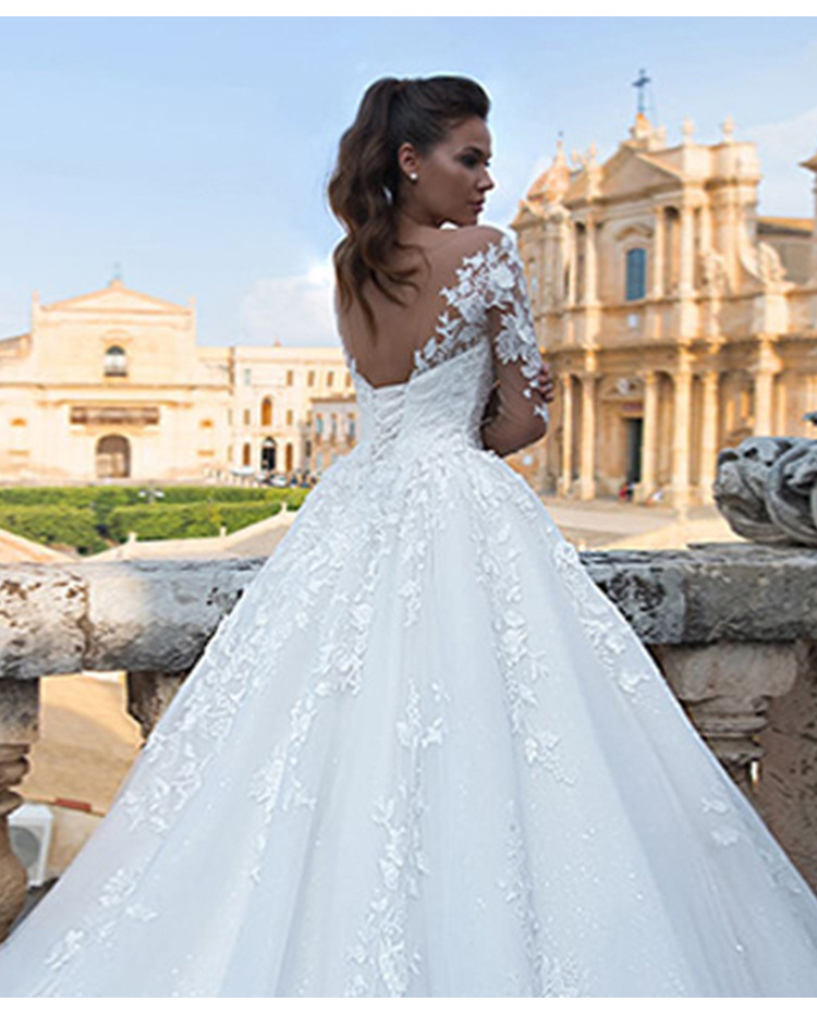 Vestido de novia para mujer, vestido de novia nuevo con escote en V y cola grande, vestido de novia retro sexy de tul con mangas largas_voghion.com
