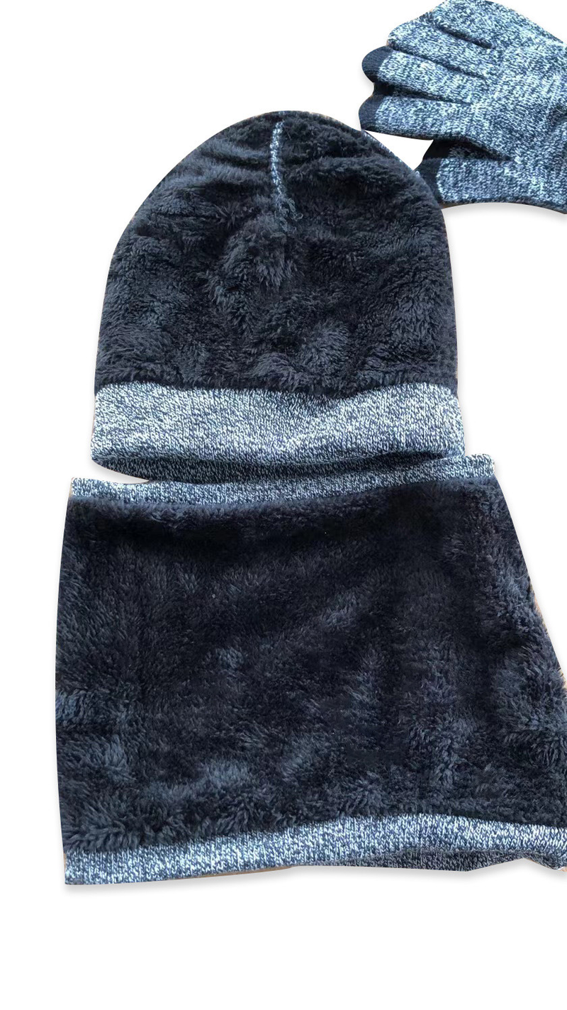 Wintermütze, Schal und Handschuhe, dreiteiliges Set für Herren, Strickmütze plus samtige Winterwollmütze und Schal_voghion.com