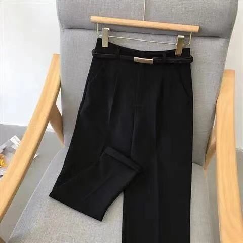 Venta caliente elegante verano casual pantalones mujeres moda color sólido fajas delgados pantalones rectos elegante negocios mujer retro cinturón_voghion.com