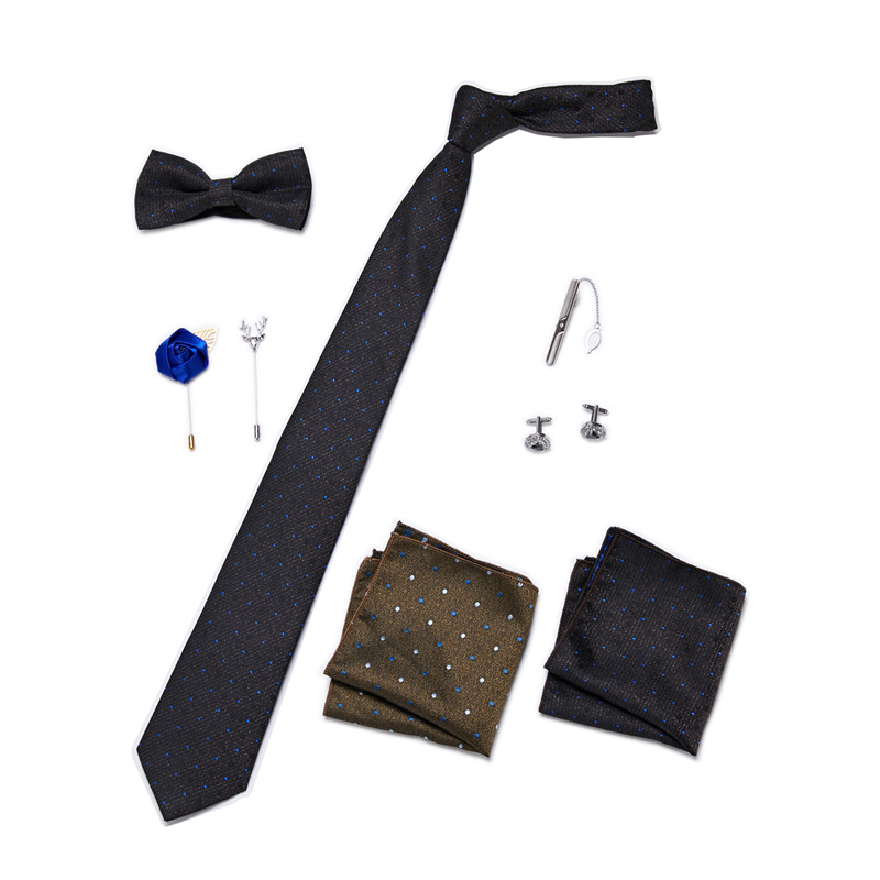 Men's Ties & Handkerchiefs fashionable business solid color flower tie square scarf 8-piece combination set_voghion.com