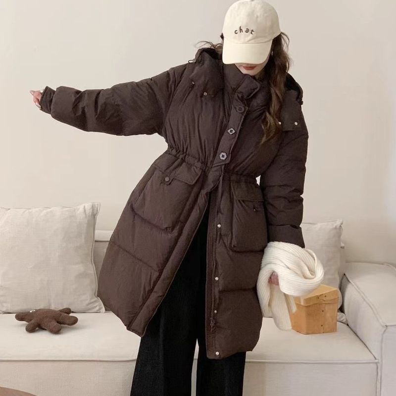 Piumino lungo da donna con cappuccio - Giacca invernale slim fit di alta qualità, piumino caldo e spesso, imbottitura in piuma d'anatra bianca, parka casual oversize_voghion.com