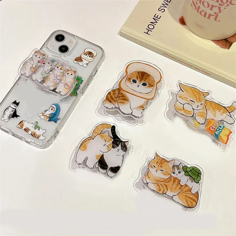 Suporte de telefone de acrílico fofo 3D Cat Panda Griptok para iPhone 16 15 Samsung Korean Kitten Grip Tok Suporte de dedo dobrável Soquete_voghion.com