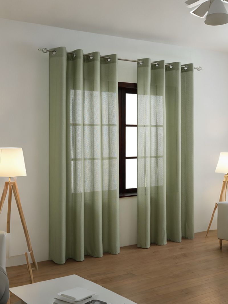 Linen Look Sheer Curtains For Living Room & Bedroom - Ready-Made Polyester Striped Window Scrim, Semi-Sheer (40-70% Light Filtering)_voghion.com