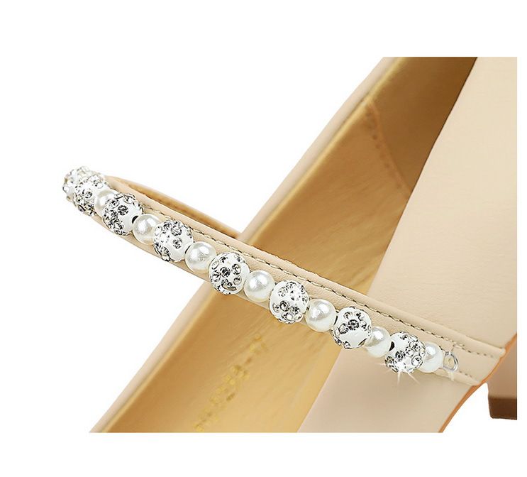 5288-17 Scarpe da donna con tacco medio e spesso, versione coreana, con punta quadrata, punta bassa, strass di perle, dritte_voghion.com