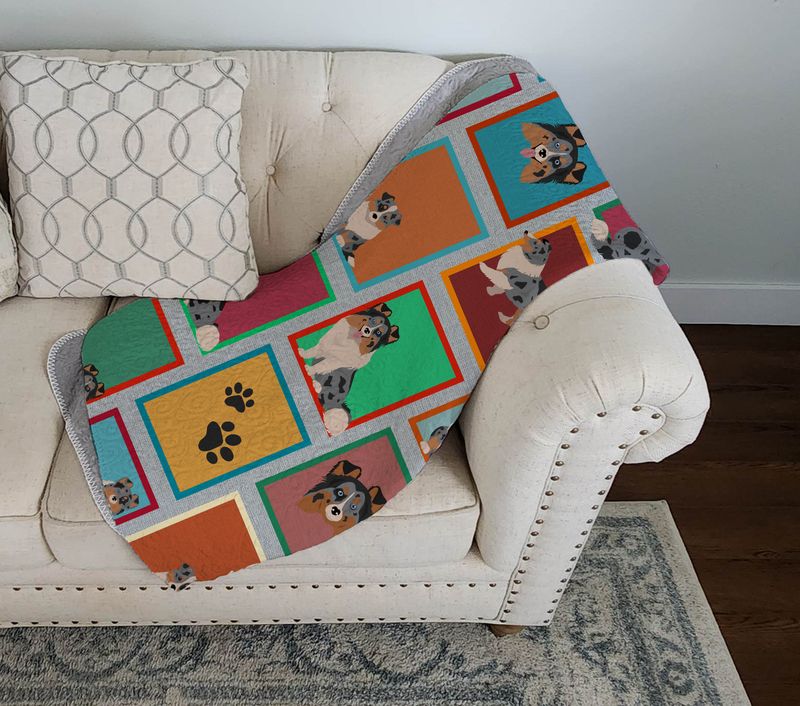 Lots of Blue Merle Sheltie Quilted Blanket 50x60 Artwork Pattern Quilted Throw Blanket for Bed, Couch, Sofa, Soft and Lightweight_voghion.com