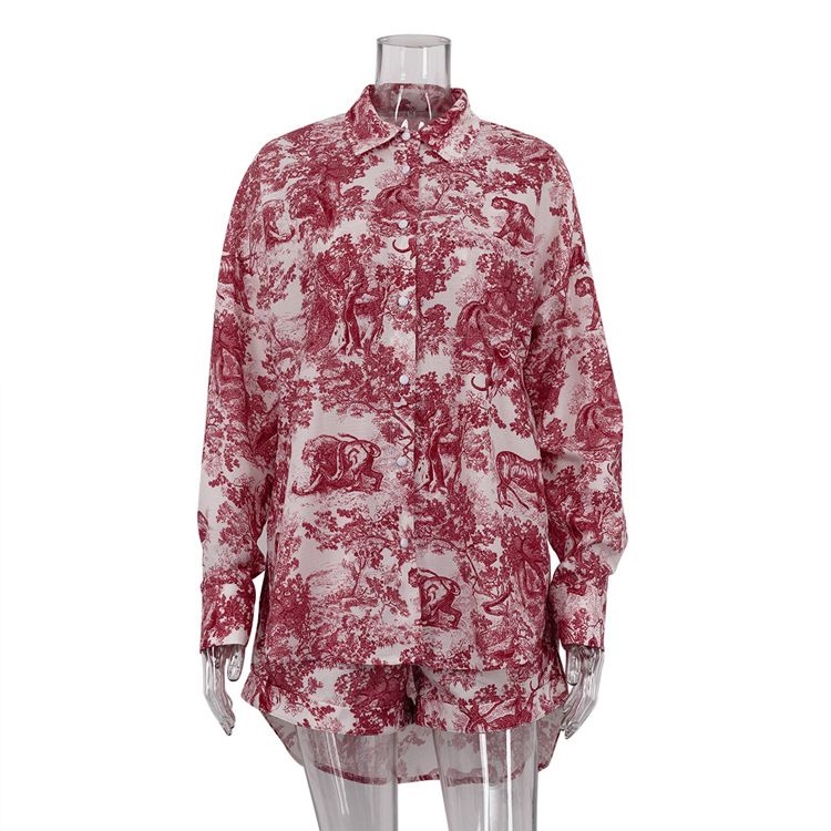 Abbigliamento da donna, nuovo stile retrò, camicia, bretelle, pantaloncini, abito, stampa a inchiostro, moda, tre pezzi_voghion.com
