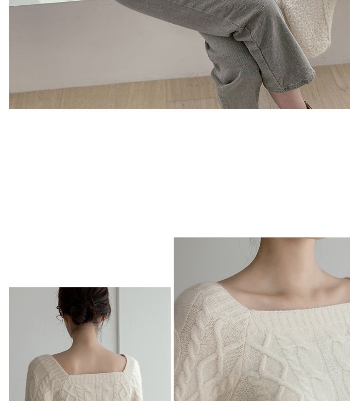 Pullover mit quadratischem Ausschnitt für Damen, Retro, verdickter Twist, Herbst und Winter, koreanischer Stil, lockere Außenbekleidung, enge Taille, schlanker Pullover_voghion.com