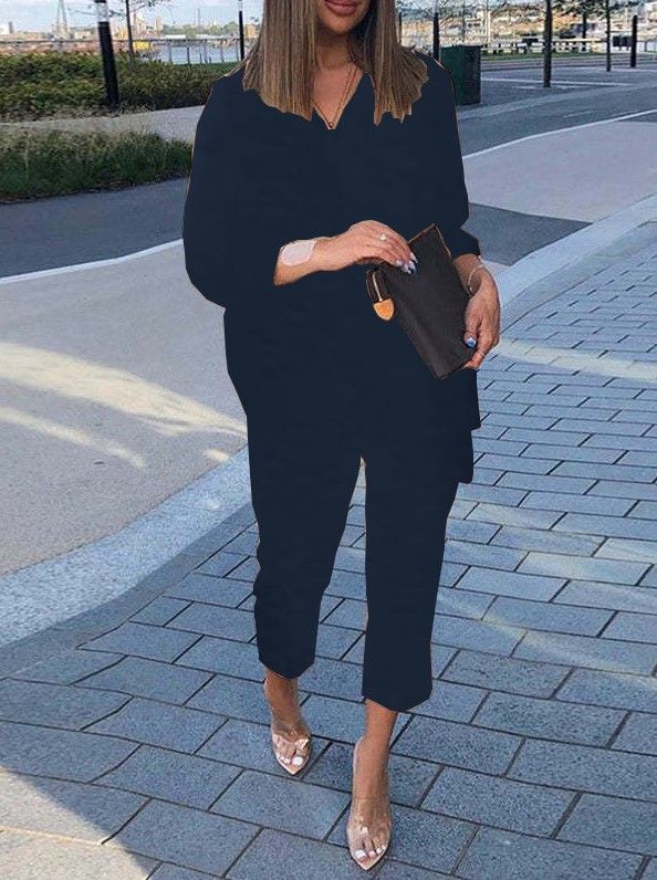 Women's Clothing Models Casual Comfortable Elastic Waist Suit Women's Shirt Nine Point Pants_voghion.com
