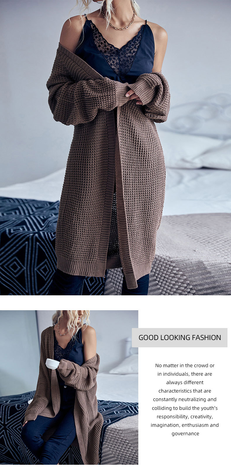 Solid Color Loose Long Sweater Cardigan_voghion.com